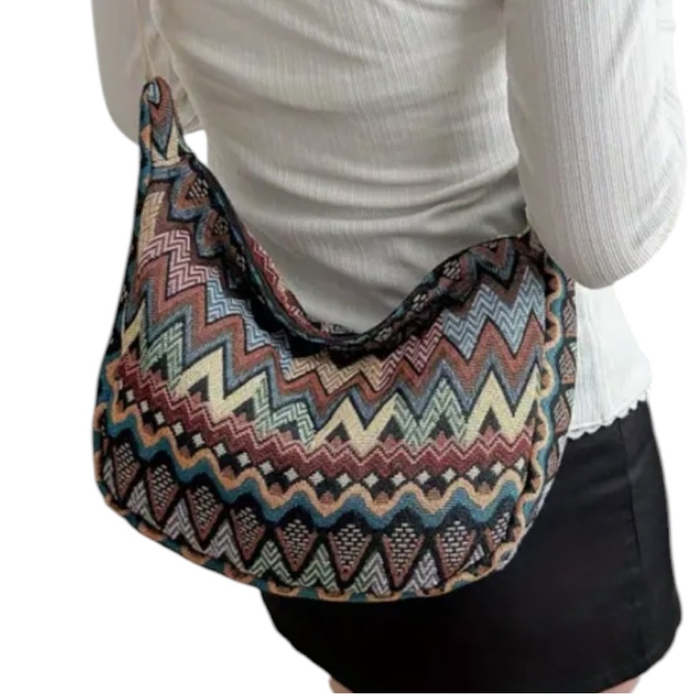 Boho Colorful Zigzag Pattern Crossbody Handbag Material soft fabric New